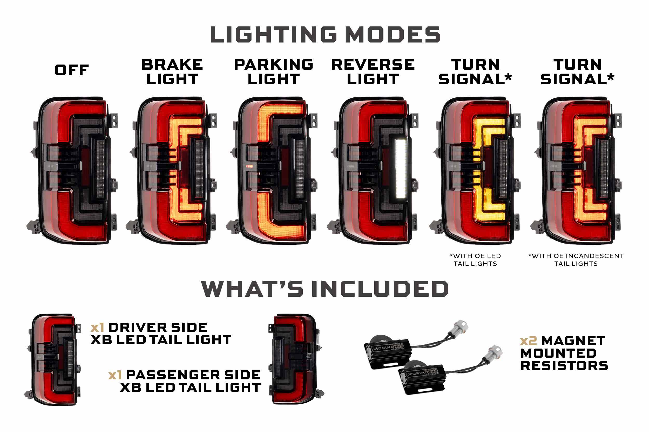 Morimoto XB LED Tail Lights: Ford Bronco (21+ / Red Lens / Set)